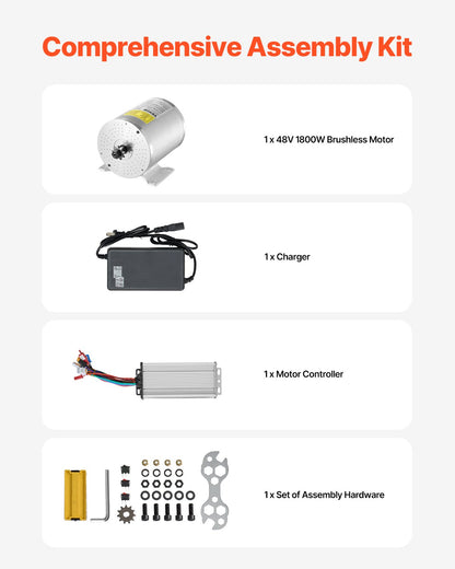 VEVOR 1800W 48VElectric Brushless DC Motor Kit with Upgraded Speed Controller