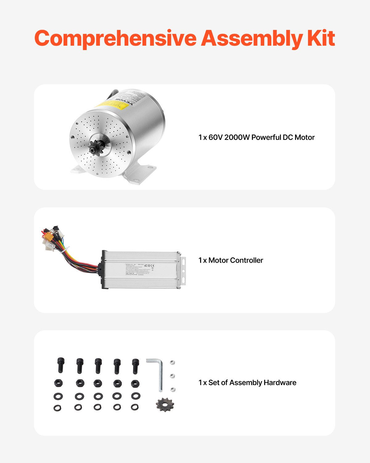 VEVOR 2000W Electric Brushless DC Motor Kit 60V 4500rpm with Upgraded Controller