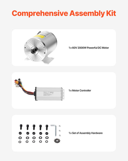 VEVOR 2000W Electric Brushless DC Motor Kit 60V 4500rpm with Upgraded Controller