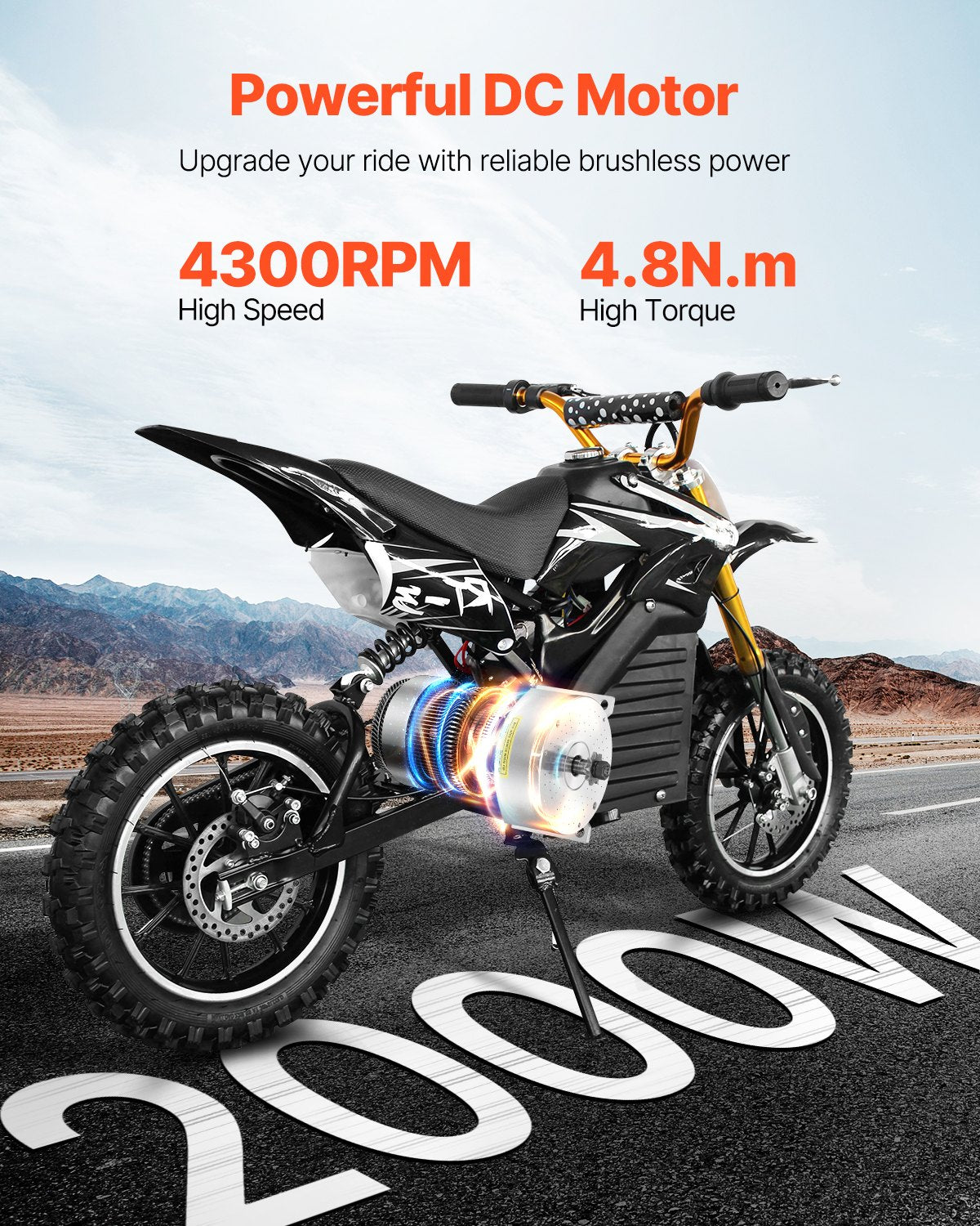 VEVOR 2000W Electric Brushless DC Motor Kit 48V 4300rpm Motor & Speed Controller