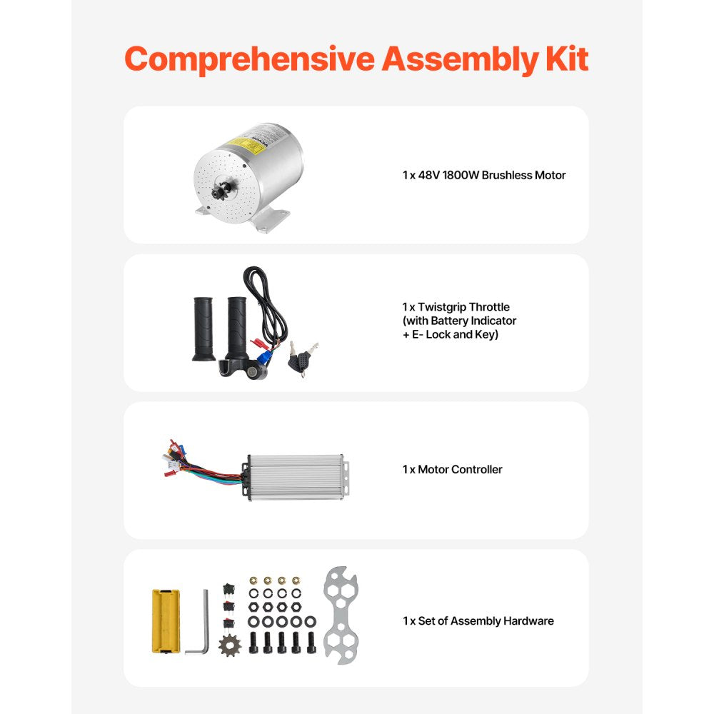 VEVOR 2000W Electric Brushless DC Motor Kit 48V 4300rpm Motor & Speed Controller