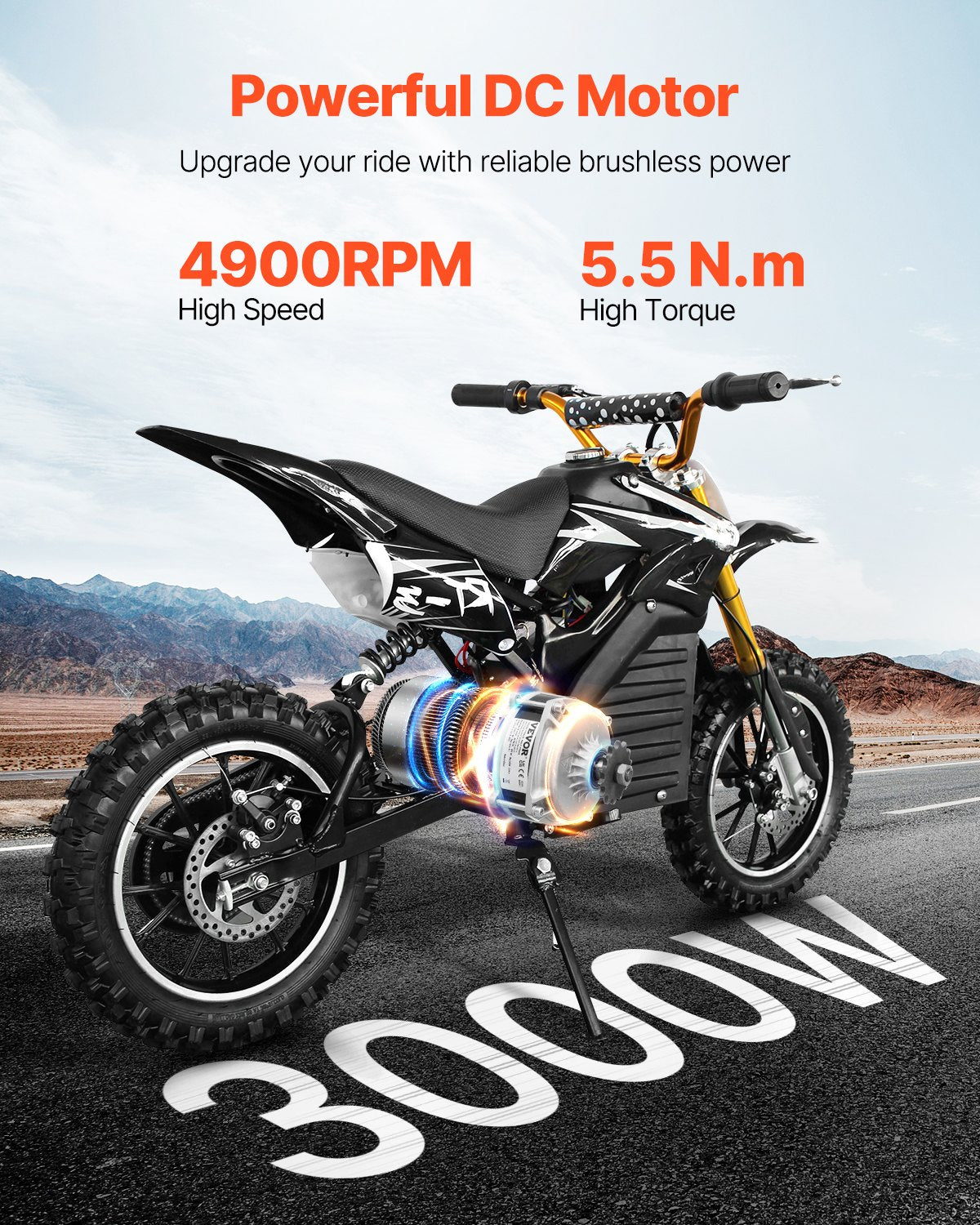 VEVOR 3000W Electric Brushless DC Motor 72V 4900rpm Motor for E-Bike Dirt Bike