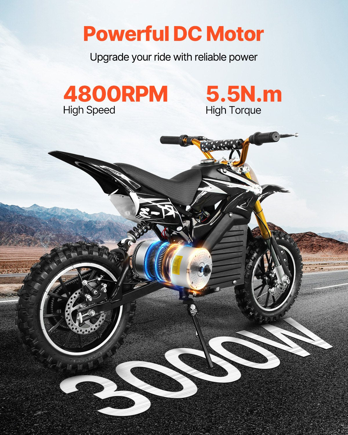 VEVOR 3000W Electric Brushless DC Motor 60V 4800rpm Motor for E-Bike Dirt Bike