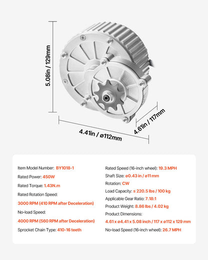 VEVOR 450W Electric Brushed DC Motor Kit 36V 3000rpm Motor with Speed Controller
