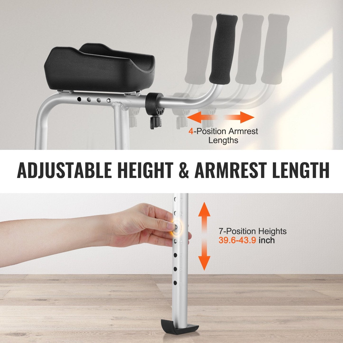 2-in-1 Adjustable Folding Walker with Armrest Pads & 0.13 m Solid Wheels