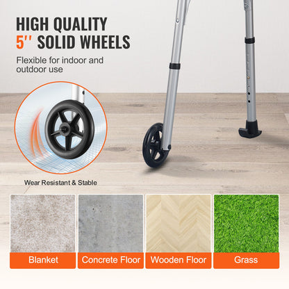 VEVOR 2 in 1 Folding Walker with Armrest Pads & 5" Solid Wheel Height Adjustable