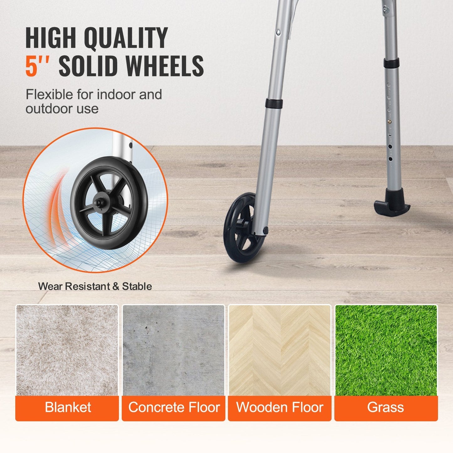 2-in-1 Adjustable Folding Walker with Armrest Pads & 0.13 m Solid Wheels