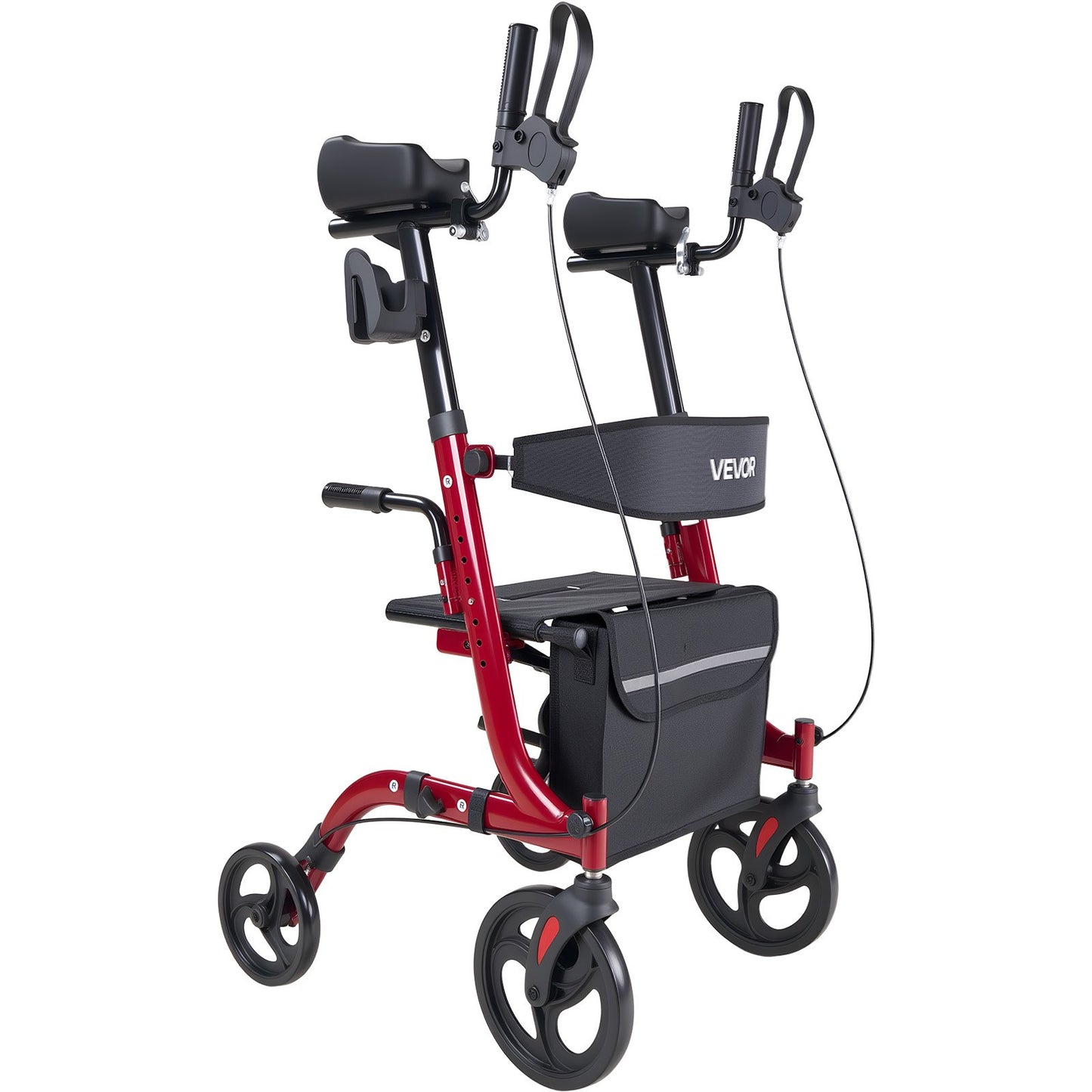 Rollator Walker with Seat for Seniors, Foldable Rolling Walker, Lightweight Aluminum Mobility Walking Aid with PVC Solid Wheels, Adjustable Handle, Storage Bag, Cup/Cane Holder - Supports 136kg