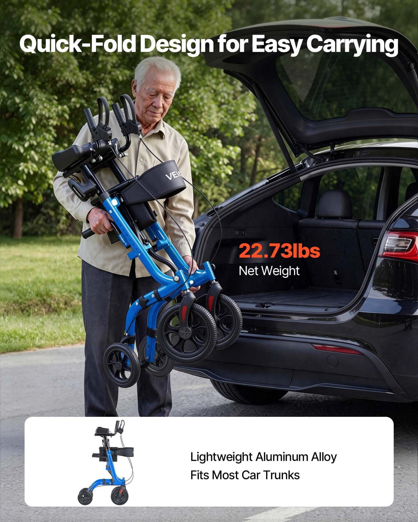 Rollator Walker with Seat for Seniors, Foldable Rolling Walker, Lightweight Aluminum Mobility Walking Aid with PU Solid Wheels, Adjustable Handle, Storage Bag, Cup/Cane Holder - Supports 136kg