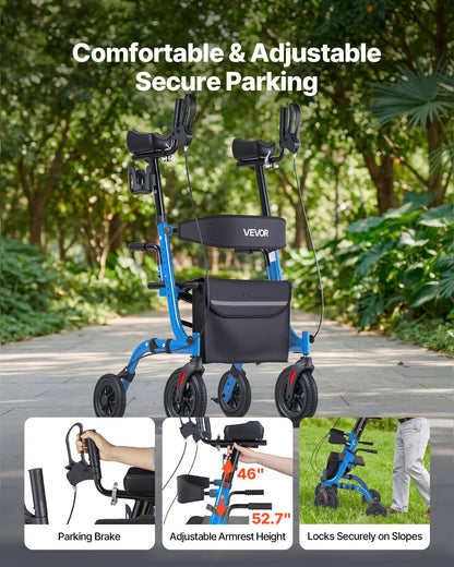 Rollator Walker with Seat for Seniors, Foldable Rolling Walker, Lightweight Aluminum Mobility Walking Aid with PU Solid Wheels, Adjustable Handle, Storage Bag, Cup/Cane Holder - Supports 136kg