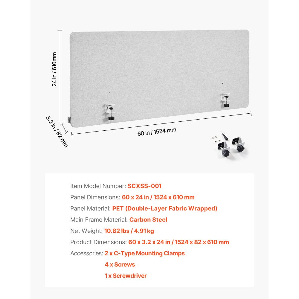 Desk Privacy Panel 1524 x 610 mm Clamp-on Office Cubicle Divider Partition