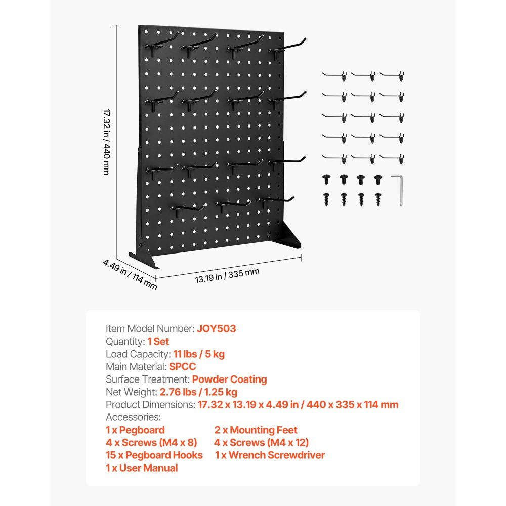 VEVOR Pegboard Display Stand with 15 Hooks Pegboard Panels Display Black (1 PCS)