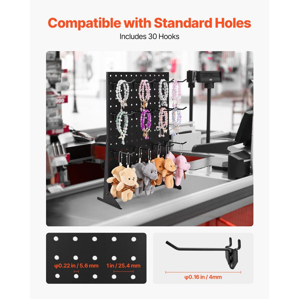 VEVOR Pegboard Display Stand with 30 Hooks Pegboard Panels Display Black (2 PCS)