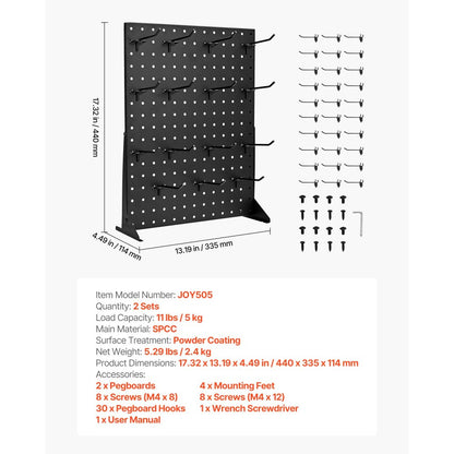 VEVOR Pegboard Display Stand with 30 Hooks Pegboard Panels Display Black (2 PCS)