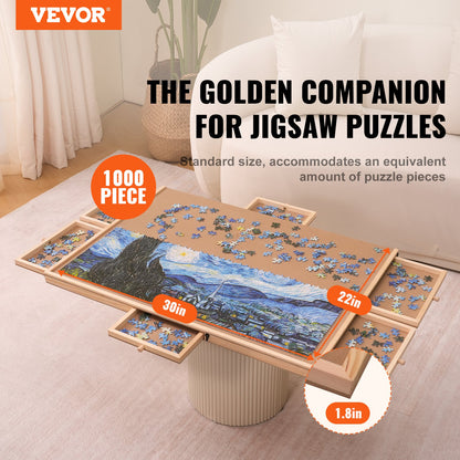 VEVOR 1000 Piece Puzzle Board with 6 Drawers and Cover, Rotating Wooden Jigsaw Puzzle