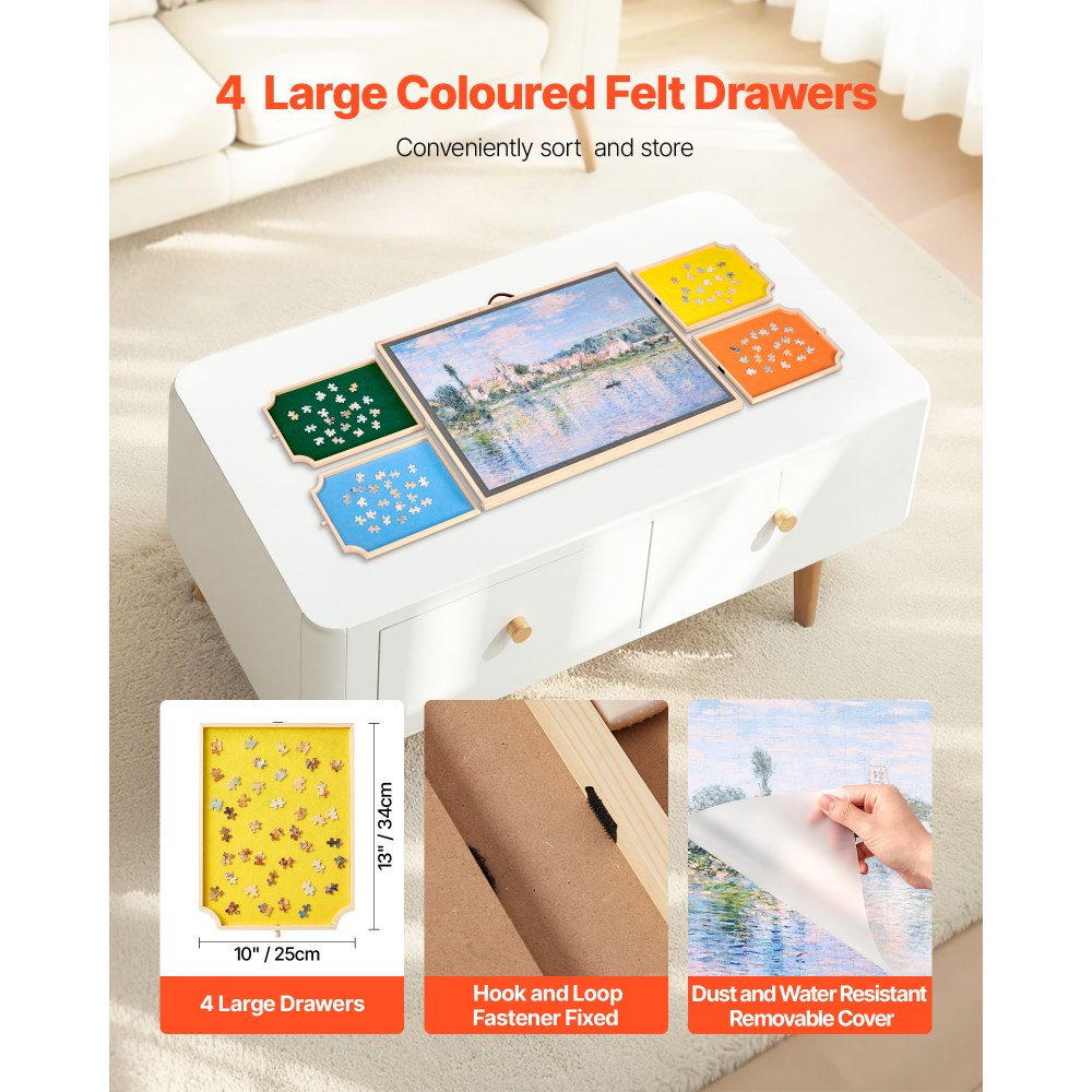 VEVOR 1000 Piece Puzzle Board with Drawer Cover Portable Wooden Jigsaw 73x53cm