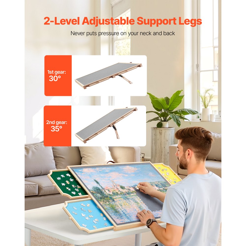 VEVOR 1000 Piece Puzzle Board with Drawer Cover Portable Wooden Jigsaw 73x53cm