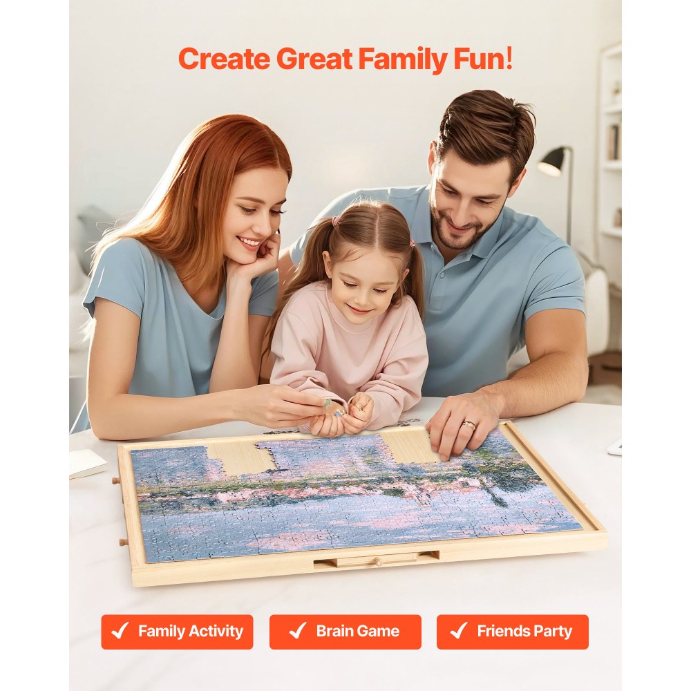VEVOR 1000 Piece Puzzle Board with Drawer Cover Portable Wooden Jigsaw 74x53cm