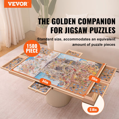 VEVOR 1500 Piece Puzzle Board with 6 Drawers and Cover, Rotating Wooden Jigsaw Puzzle