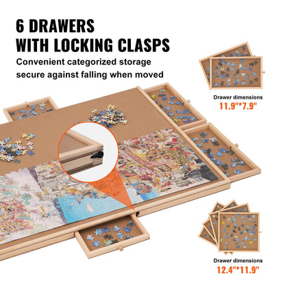 VEVOR 1500 Piece Puzzle Board with 6 Drawers and Cover, Rotating Wooden Jigsaw Puzzle