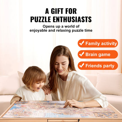 Rotating Wooden Jigsaw Puzzle Board with 6 Drawers and Cover, 1500-Piece Capacity