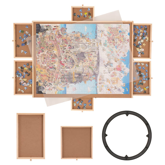 VEVOR 1500 Piece Puzzle Board with 6 Drawers and Cover, Rotating Wooden Jigsaw Puzzle