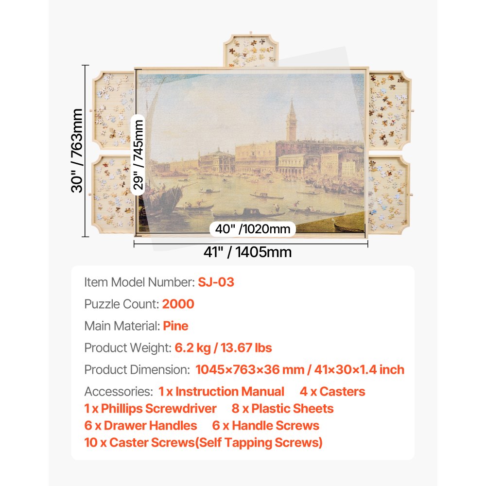 VEVOR 2000 Piece Puzzle Board with Drawer Cover Portable Wooden Jigsaw 102x74cm