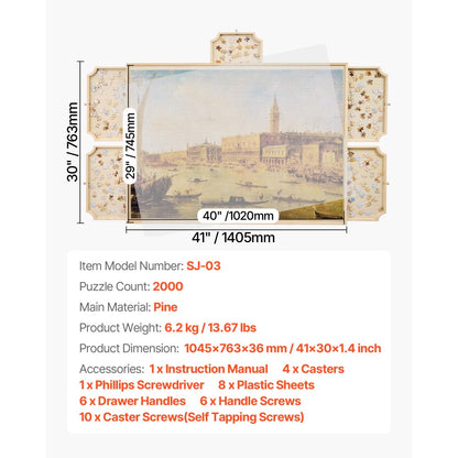 VEVOR 2000 Piece Puzzle Board with Drawer Cover Portable Wooden Jigsaw 102x74cm
