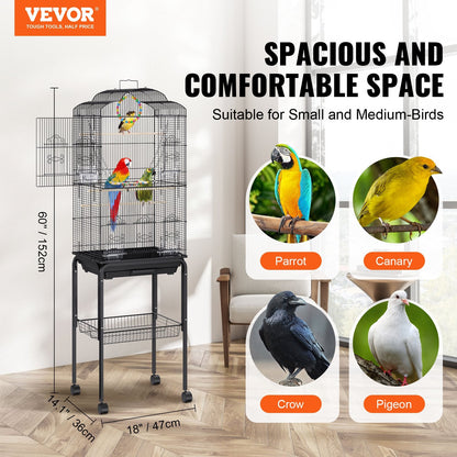 Large Metal Bird Cage for Parakeets & Cockatiels, 1.5m Tall, Sturdy Design
