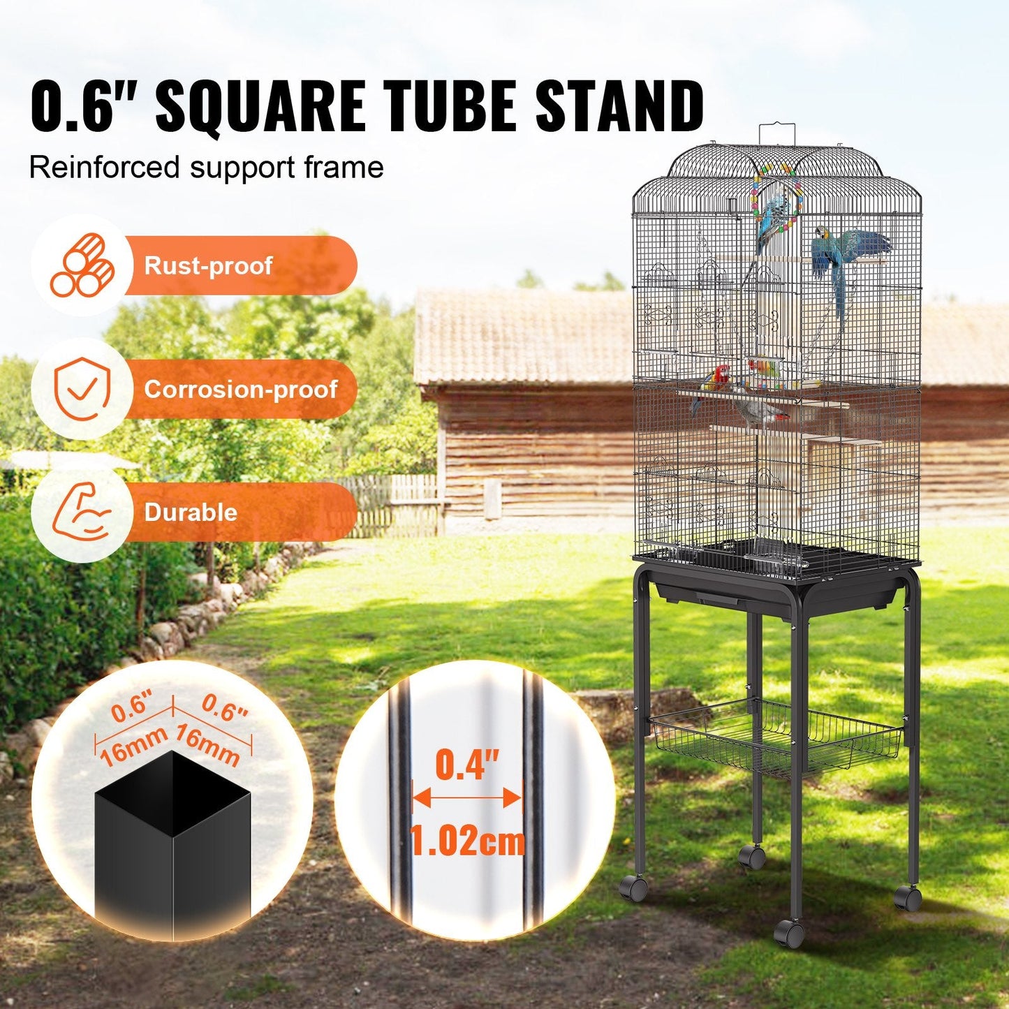 Large Metal Bird Cage for Parakeets & Cockatiels, 1.5m Tall, Sturdy Design