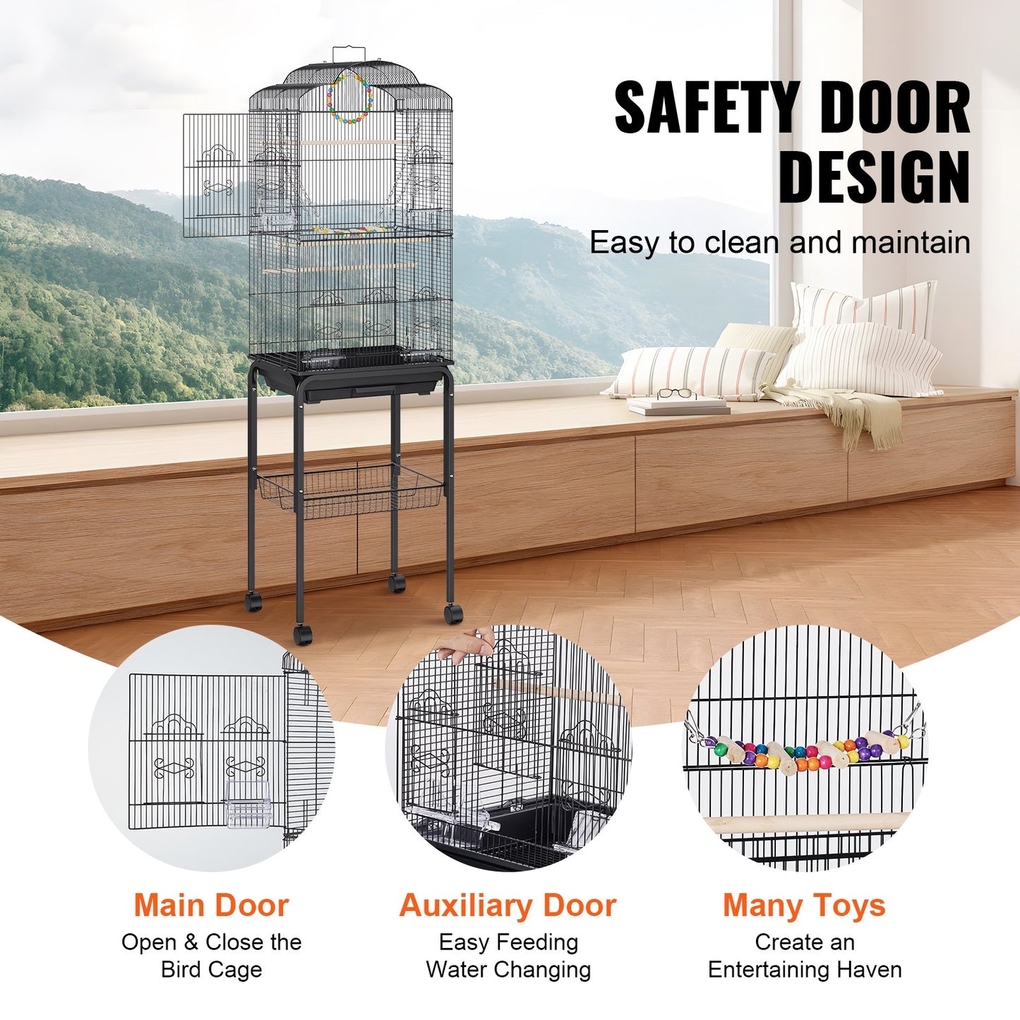 VEVOR 60 inch Flight Bird Cage Metal Large Parakeet Cages for Cockatiels Parrot