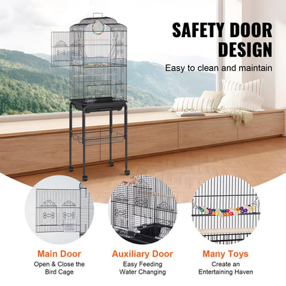 Large Metal Bird Cage for Parakeets & Cockatiels, 1.5m Tall, Sturdy Design
