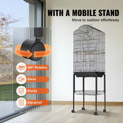 Large Metal Bird Cage for Parakeets & Cockatiels, 1.5m Tall, Sturdy Design