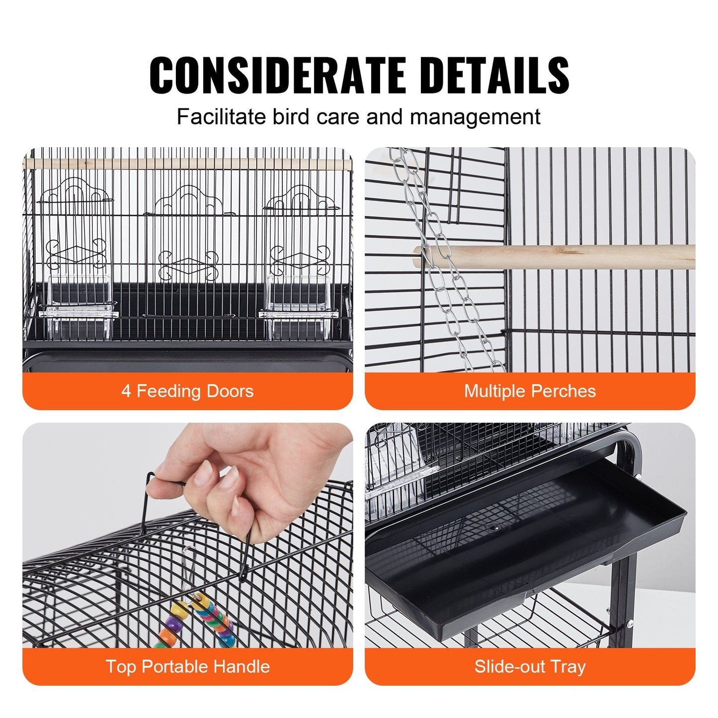 Large Metal Bird Cage for Parakeets & Cockatiels, 1.5m Tall, Sturdy Design