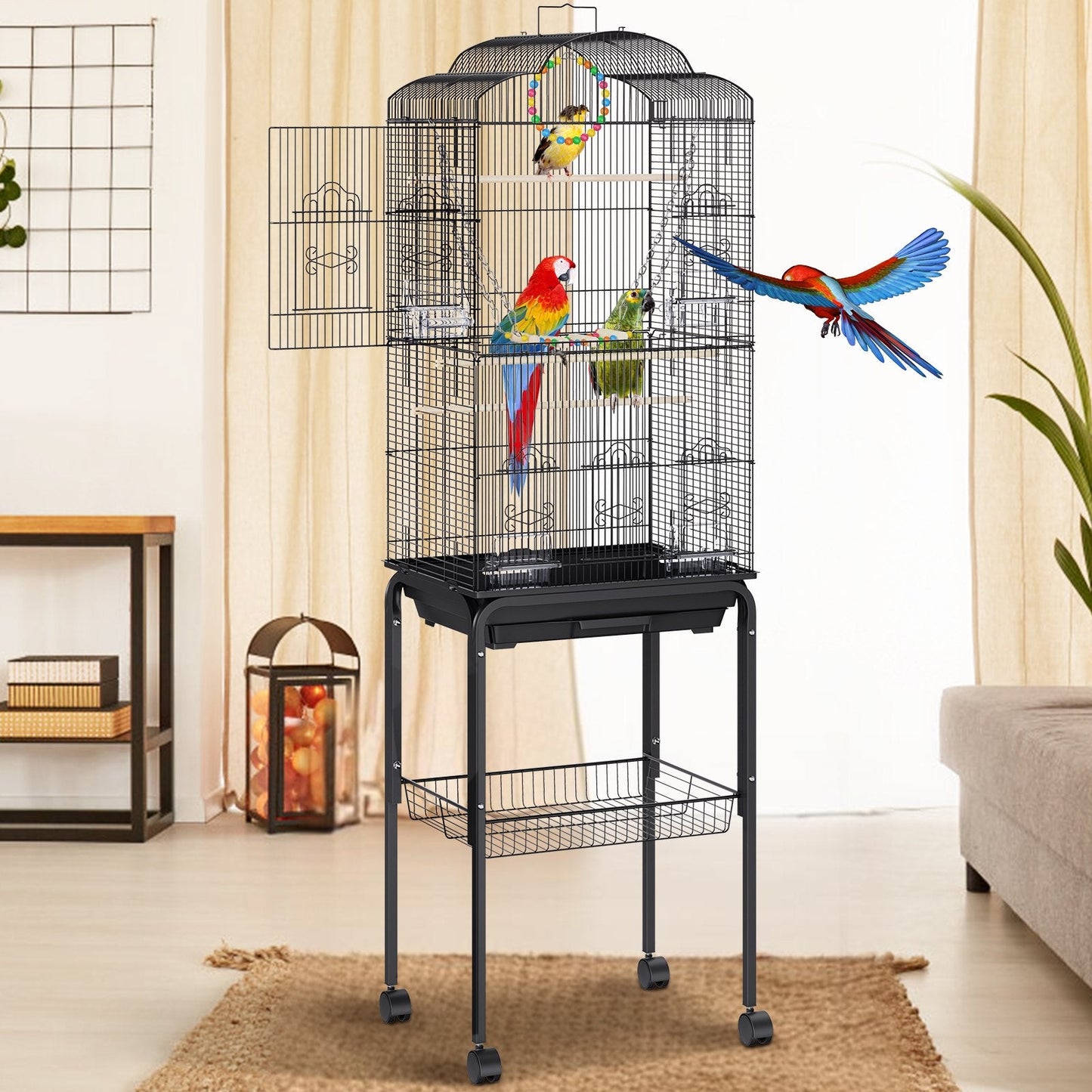Large Metal Bird Cage for Parakeets & Cockatiels, 1.5m Tall, Sturdy Design