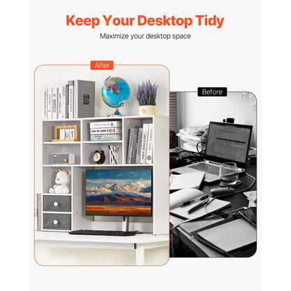 VEVOR Desktop Bookshelf White Desktop Storage Organizer 3-Tier for Office & Home