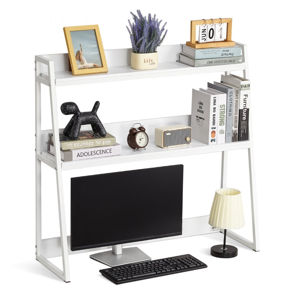 VEVOR Desktop Bookshelf Desktop Storage Organizer 2-Tier for Office & Home White