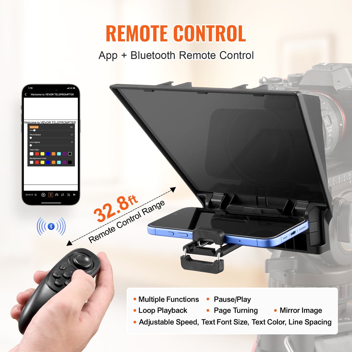 VEVOR 8'' Portable Teleprompter Remote for Webcam Smartphone Live Streaming