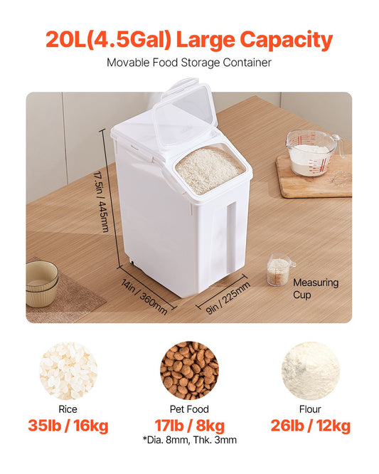 VEVOR 4.5Gal/20L Large Ingredient Storage Container Airtight Kitchen Flour Bin