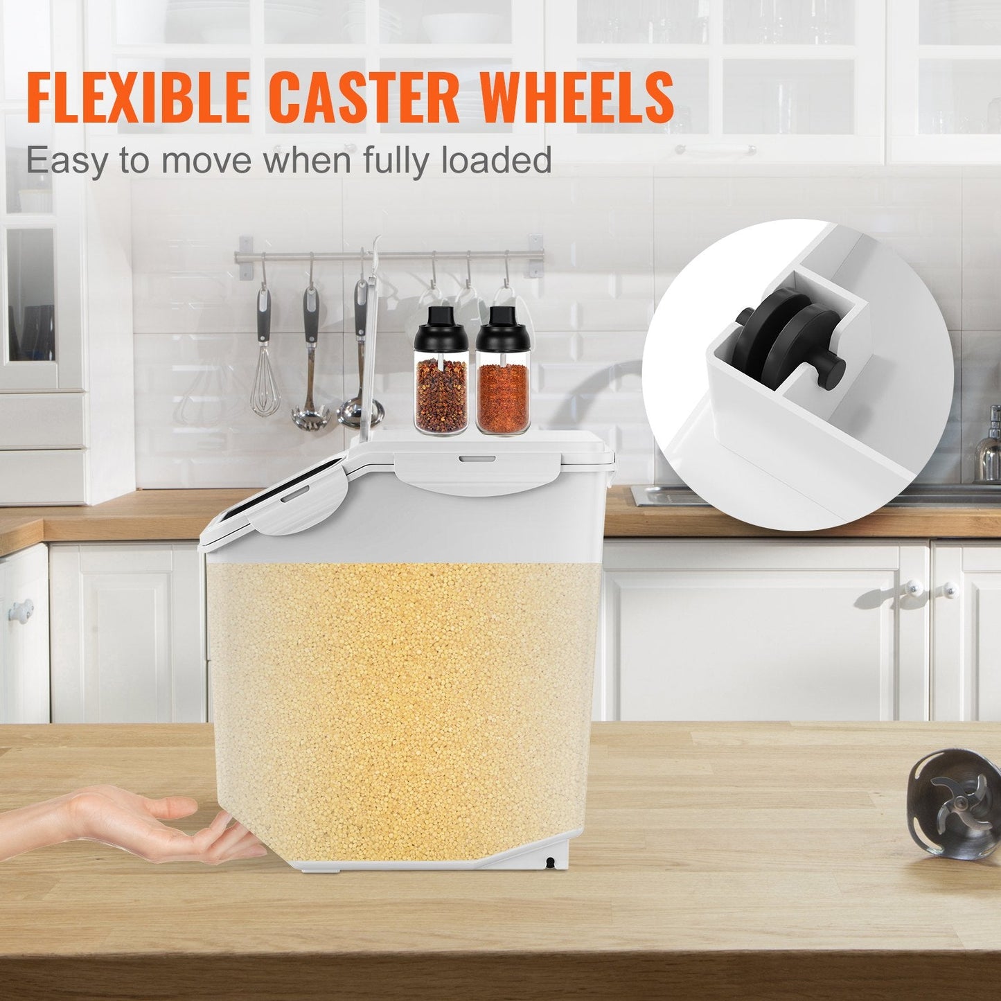 Dual 15L Ingredient Dispenser with Measuring Cups and Rollers, Airtight Lid