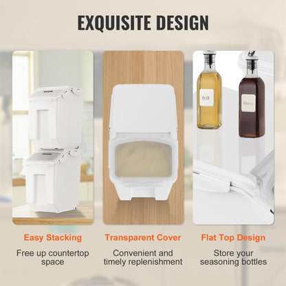 Dual 15L Ingredient Dispenser with Measuring Cups and Rollers, Airtight Lid