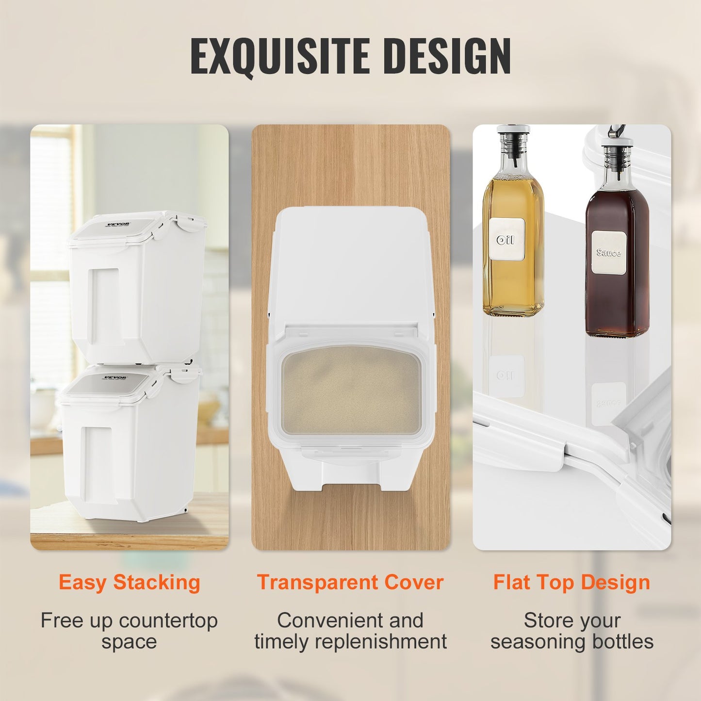 VEVOR Ingredient Storage Bin, 2 x 15L Dispenser Bin with 2 Measuring Cups, Attachable