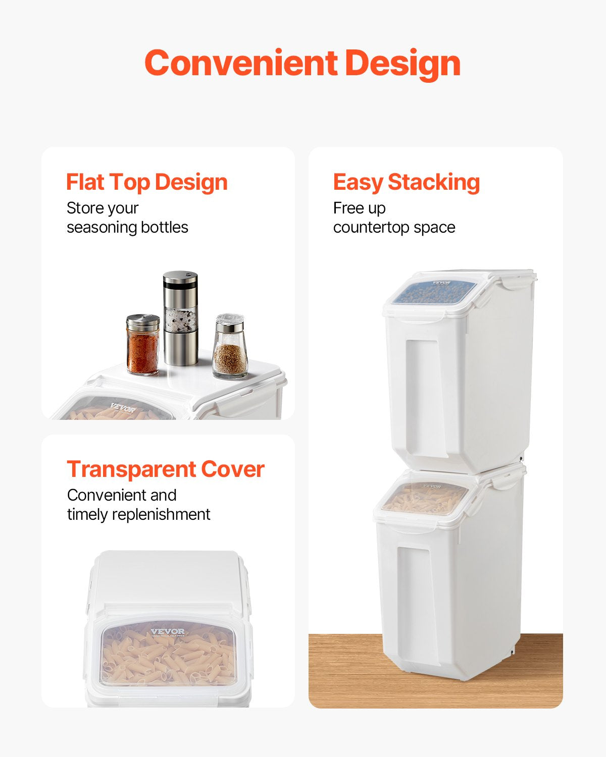 VEVOR 4.5Gal/20Lx2 Large Ingredient Storage Container Airtight Kitchen Flour Bin