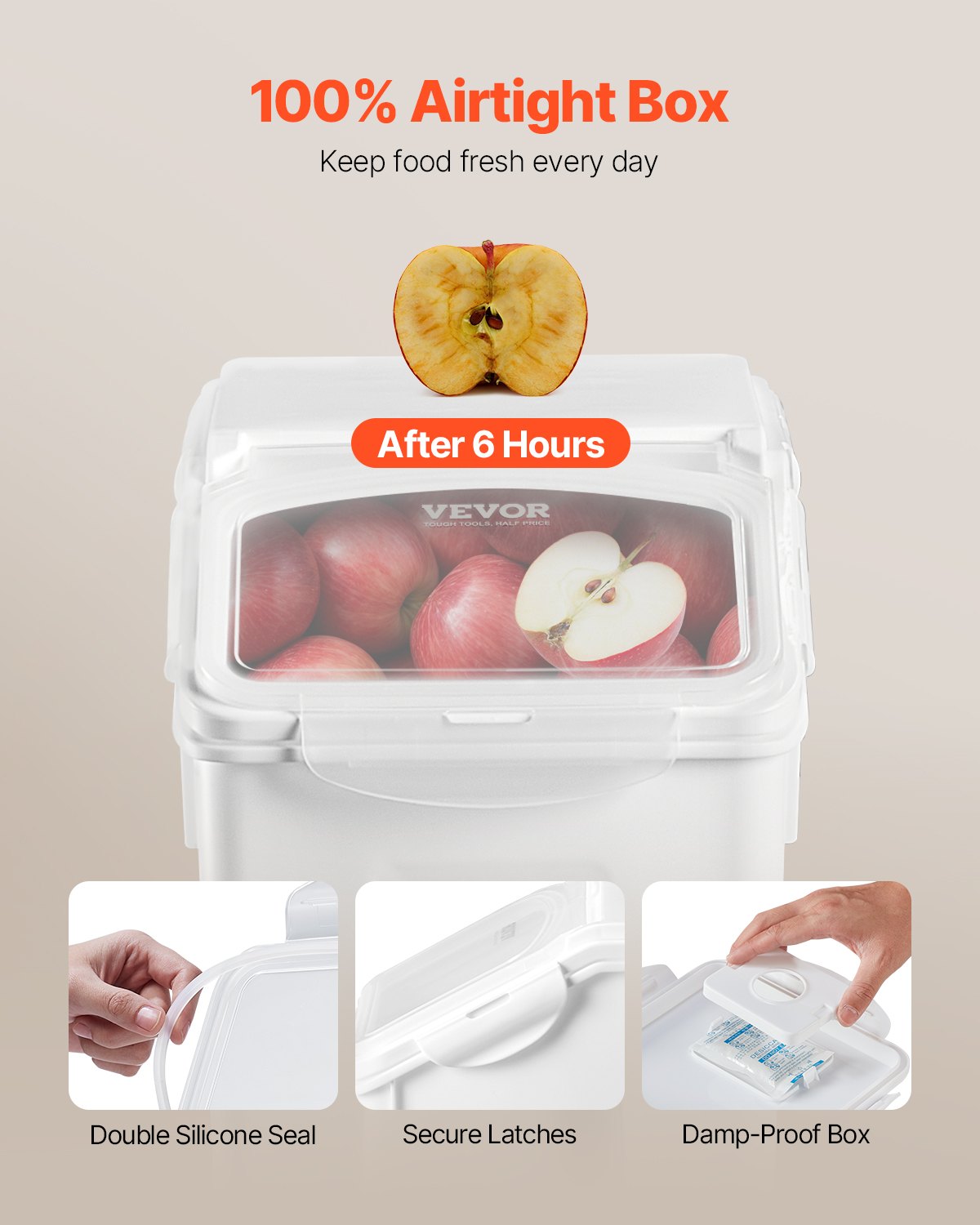 VEVOR 15Lx2 + 20Lx2 Ingredient Storage Container Airtight Kitchen Flour Bin