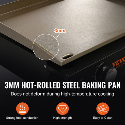 Commercial Gas Griddle with H-shaped Burner, 13 kg, for Restaurants