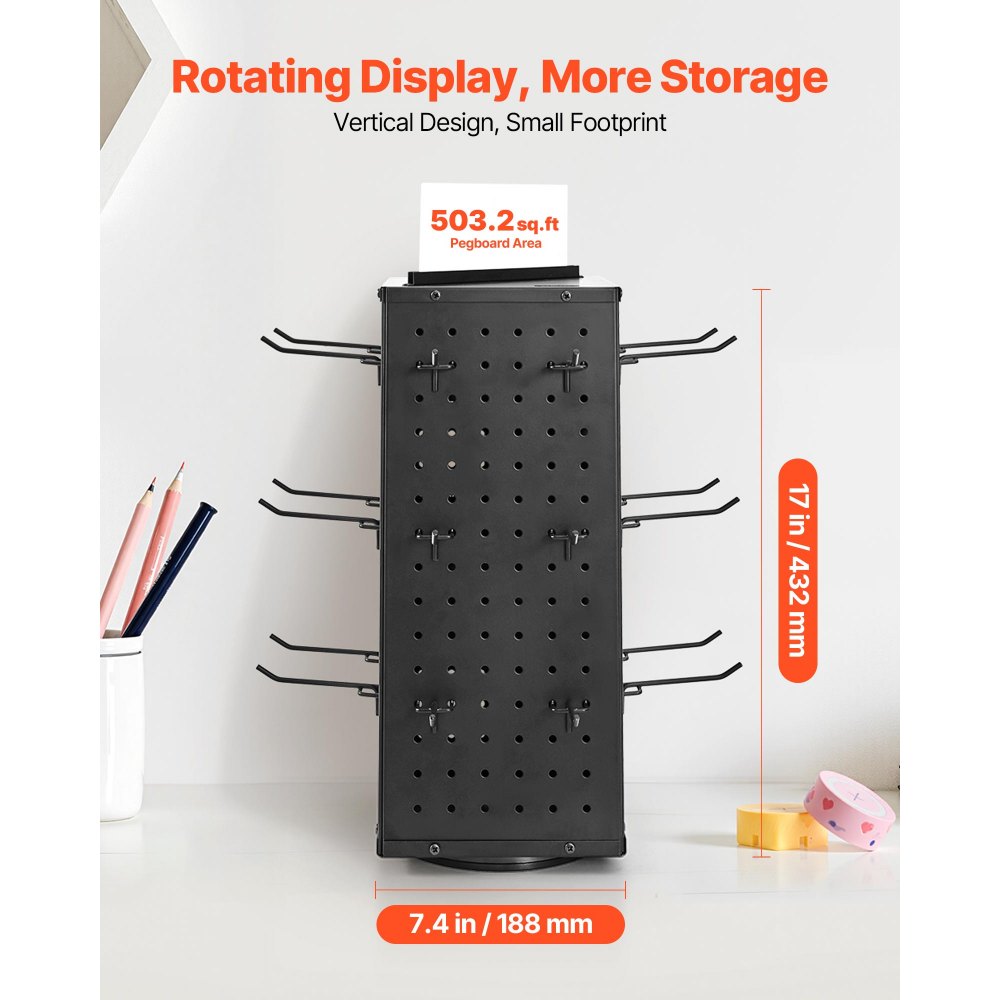 VEVOR Rotating Pegboard Display 4-Sided Spinning Peg Board Display with 24 Hooks