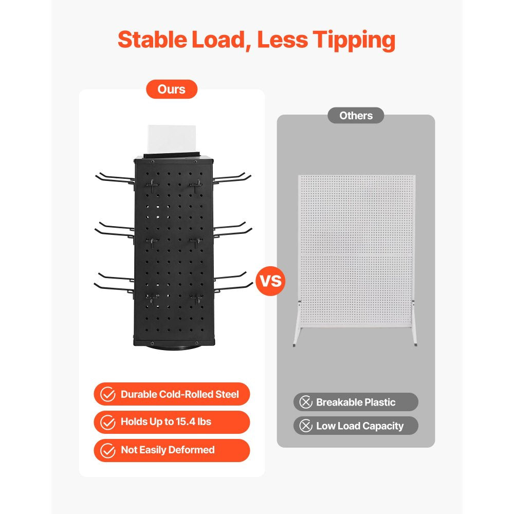 VEVOR Rotating Pegboard Display 4-Sided Spinning Peg Board Display with 24 Hooks