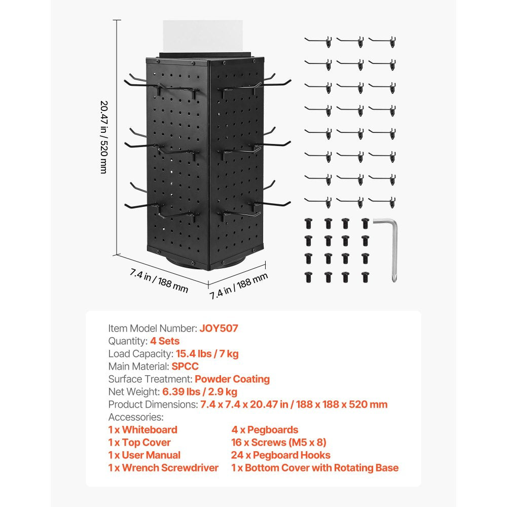 VEVOR Rotating Pegboard Display 4-Sided Spinning Peg Board Display with 24 Hooks