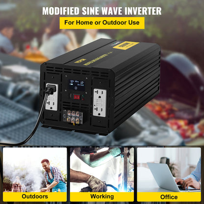Energy Converter, 5000W Modified Wave Transformer, 12V DC to 110V AC Vehicle Adapter, featuring LCD Screen, Remote Control, LED Light, and GFCI Sockets for RVs, Trucks, Boats, and Outdoor Adv