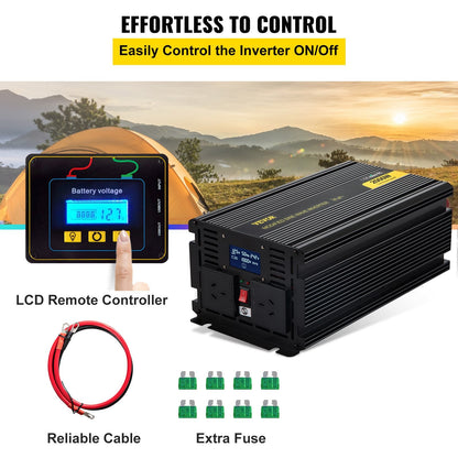2000W Modified Sine Wave Inverter, 12V DC to 240V AC, LCD Display, Multi-Protection